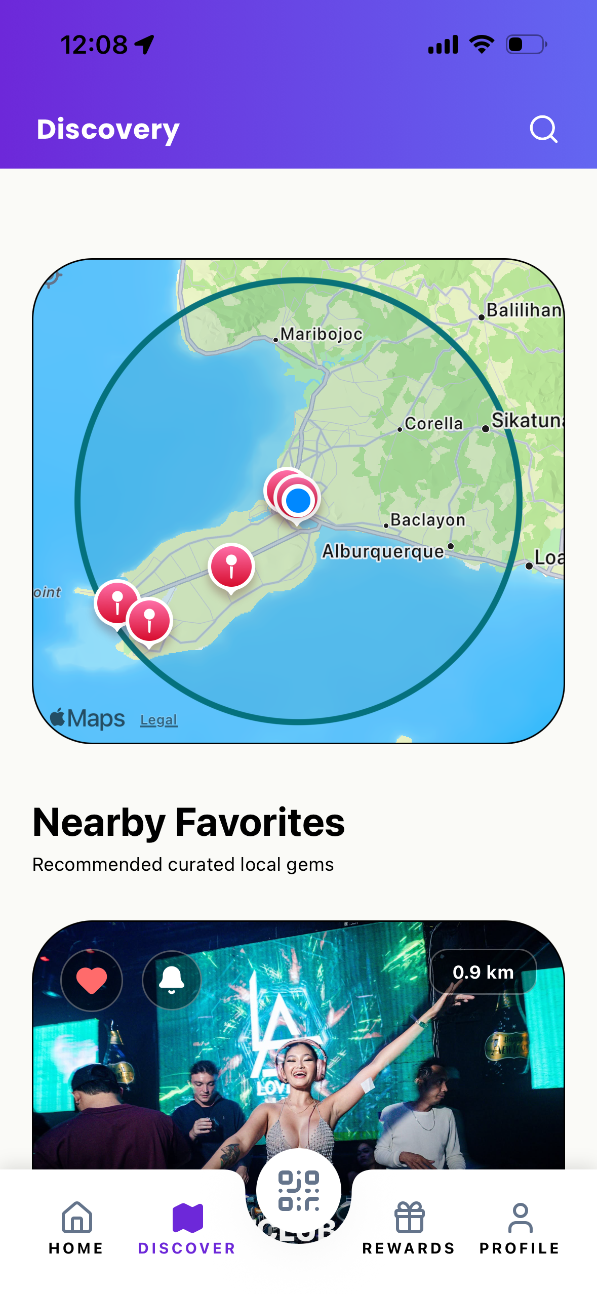 Discovery map in the PerksLocal app